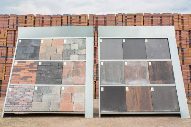 Display panels showcasing outdoor floor tile options