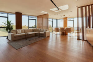 Elegant living room design with floor-to-ceiling windows and chic furniture